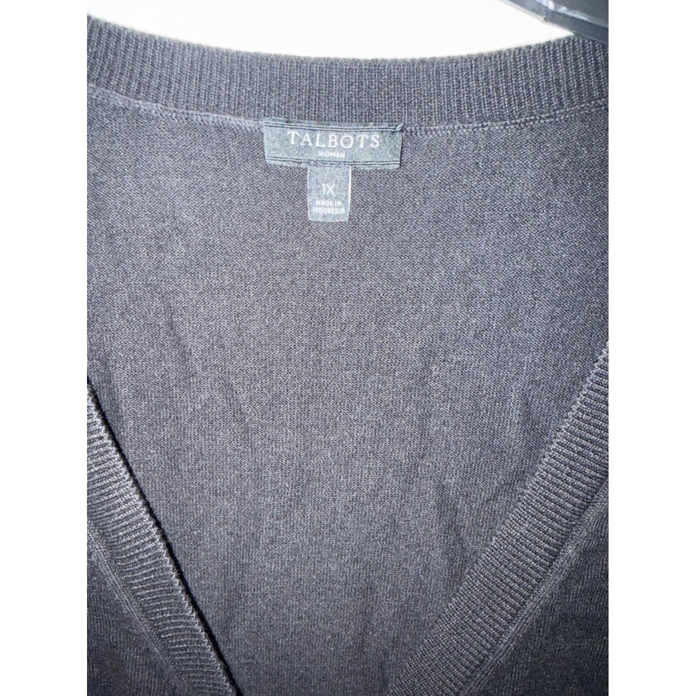 Talbots Woman Black Short Sleeve Cardigan V-Neck Button Front Sweater 1X - Picture 2 of 7
